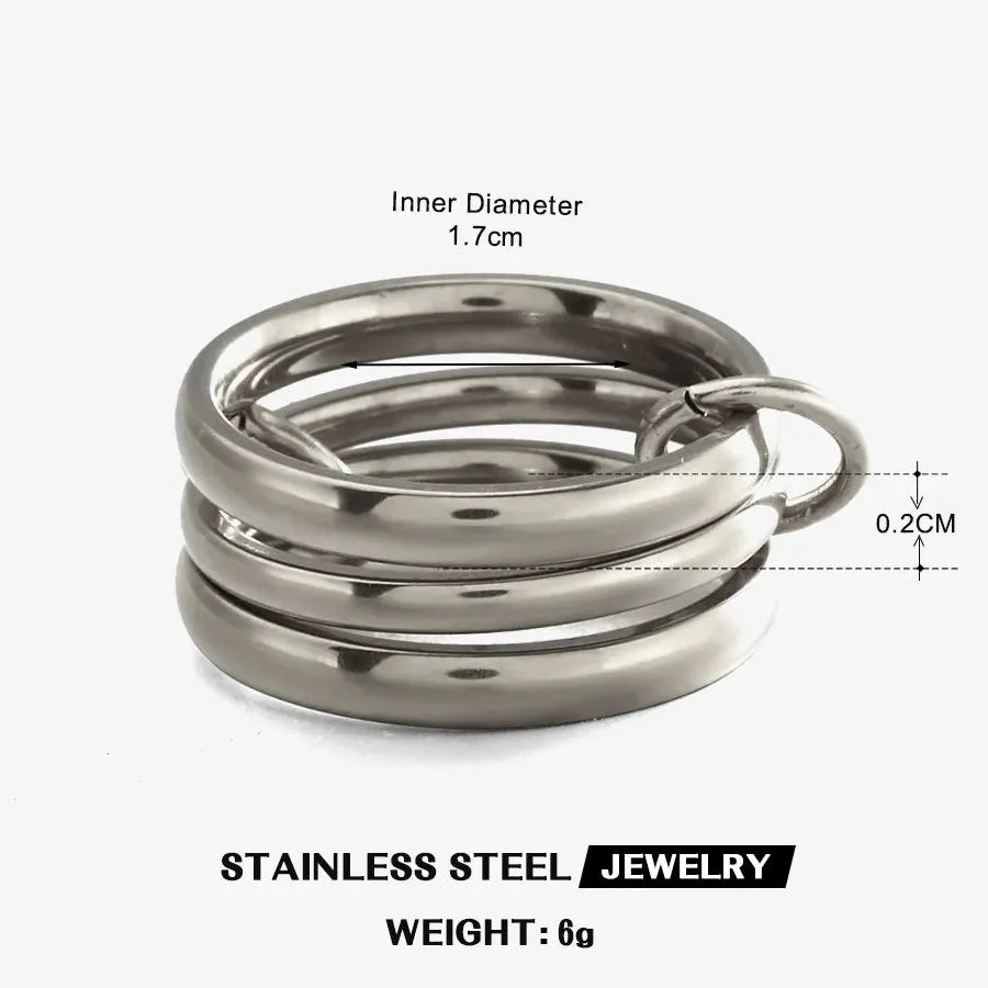 Punk Stainless Steel Multi-Layer Loop Finger Rings for Women Men Gifts Jewelry