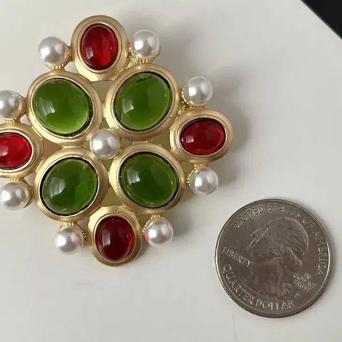 Vintage Agate Gem Resin Pearl Elegant Brooch Pin for Women