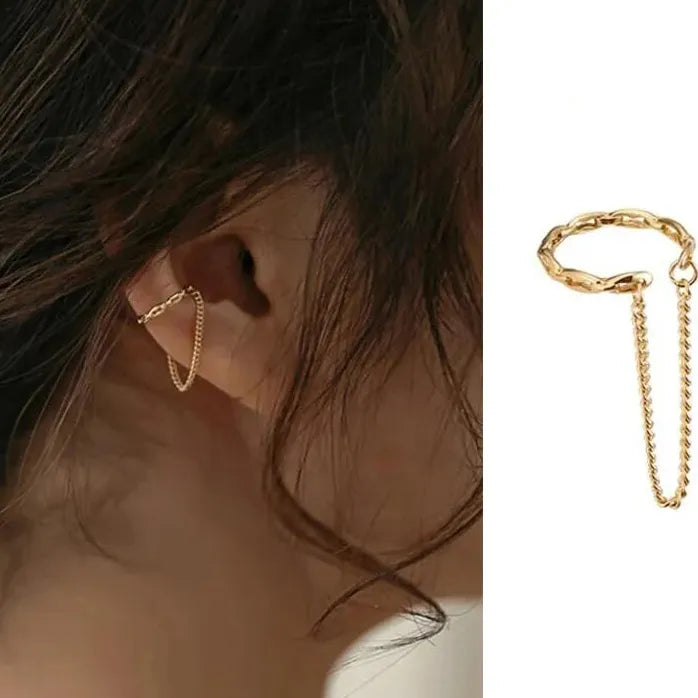 Silver Star Crystal Tassel Clip-On Cuff Earrings for Women Jewelry
