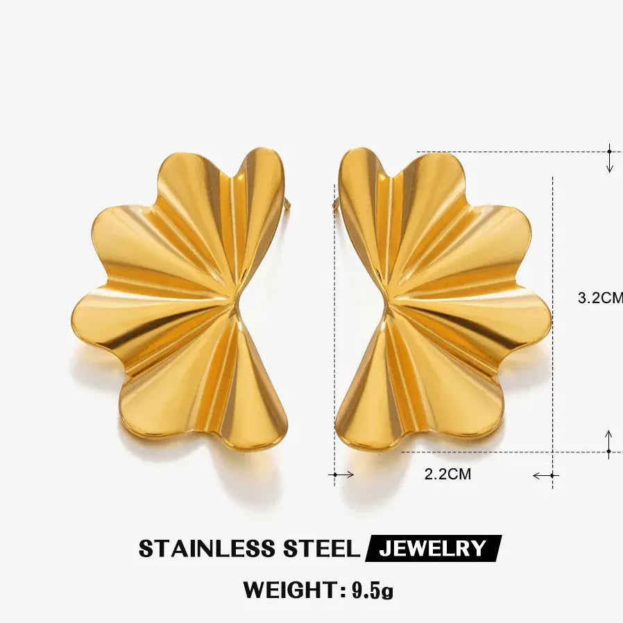 Stainless Steel Leaf Flower Stud Earrings for Women Hypoallergenic Waterproof Jewelry