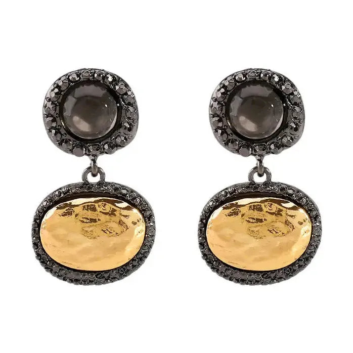Vintage Black Zircons Oval Geometric Drop Earrings for Women Jewelry