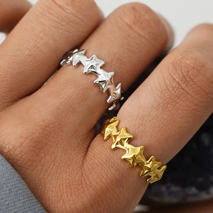Adjustable Stainless Steel Star Ring for Women Vintage Casual Jewelry Gift
