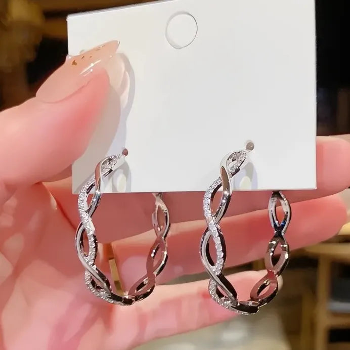 Geometric Twist Hoop Earrings Silver Gold Circle Statement Jewelry for Women