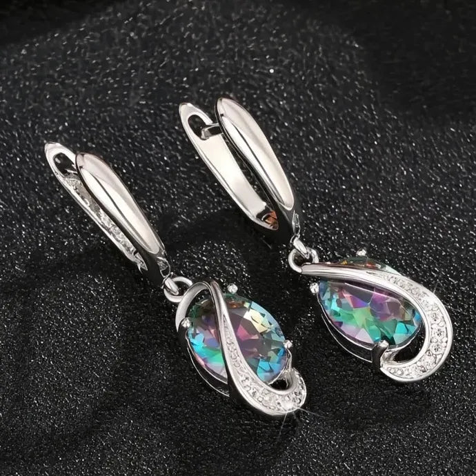 Multi-colored Geometric CZ Dangle Earrings Brass Drop Earrings for Women Gift