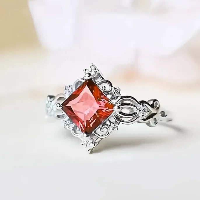 Princess Colorful Cubic Zirconia Brass Wedding Engagement Ring for Women
