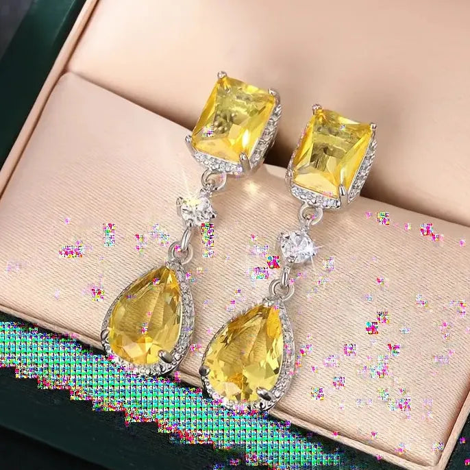 Fresh Pink Yellow Cubic Zirconia Dangle Earrings for Women Elegant Engagement Wedding Jewelry