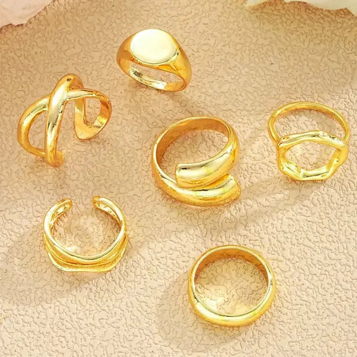 6Pcs Adjustable Gold Geometric Rings for Women Trendy Fashion Gifts