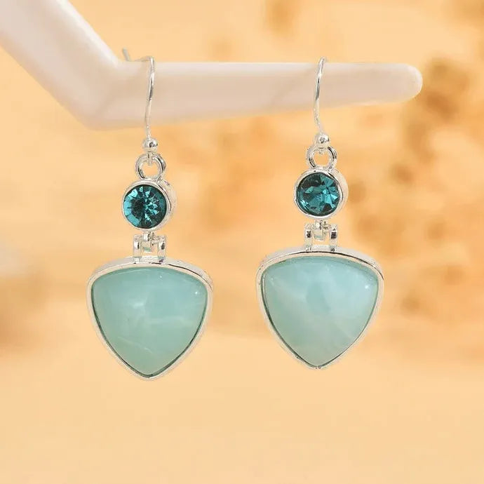 Bohemian Retro Light Blue Synthetic Gemstone Geometric Pendant Earrings Women