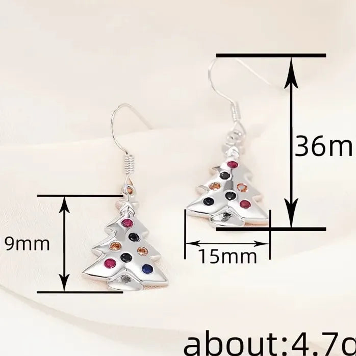 Colorful CZ Tree Shaped Geometric Drop Earrings Copper Alloy Jewelry
