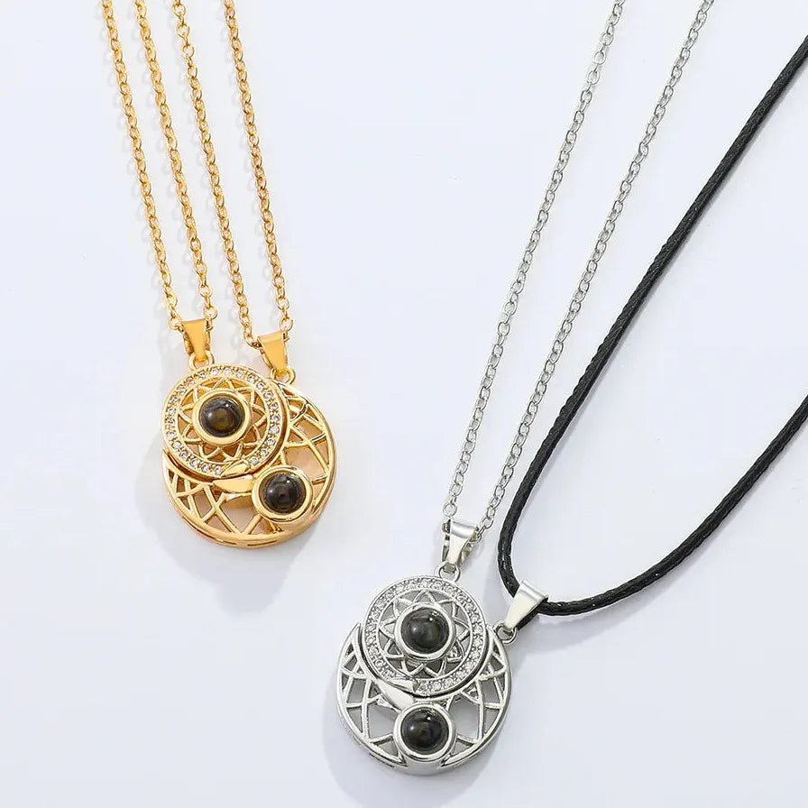 2Pcs Magnetic Couple Necklace Sun Moon Heart I Love You Gift Zinc Alloy