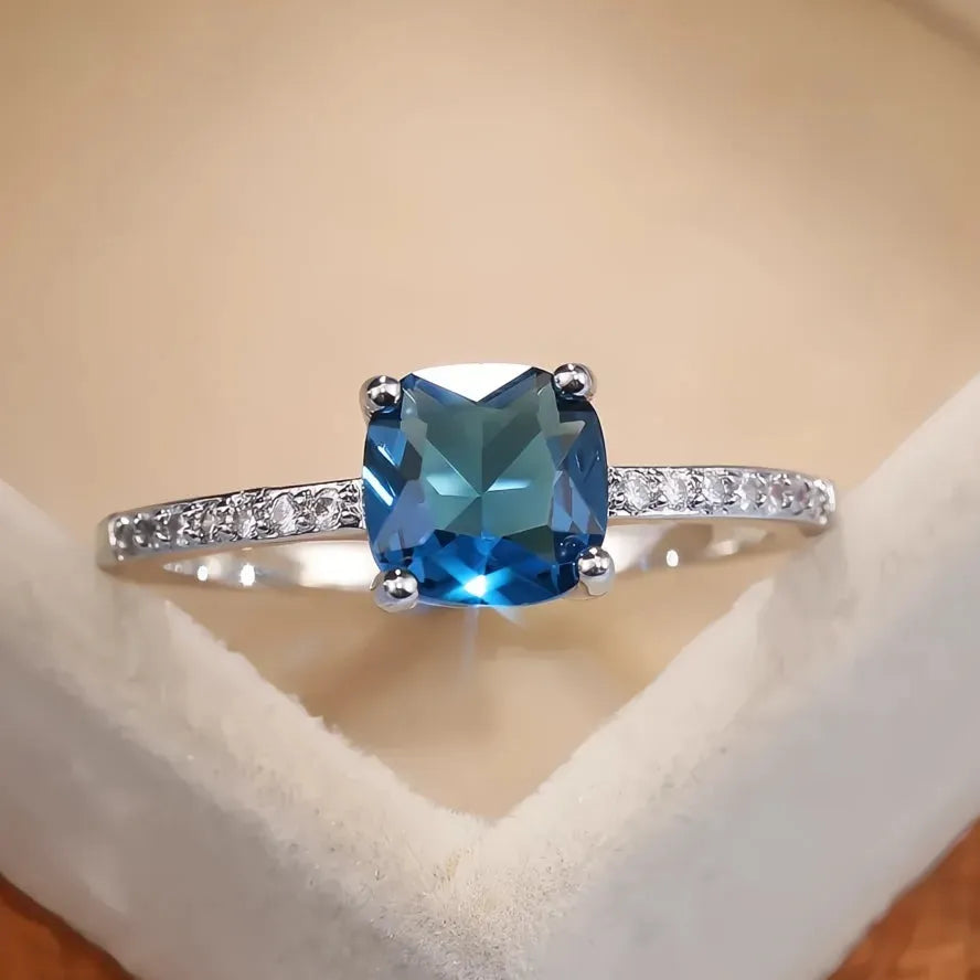 Women’s Engagement Ring Brass Cubic Zirconia Wedding Anniversary Gift 4 Colors Blue Series
