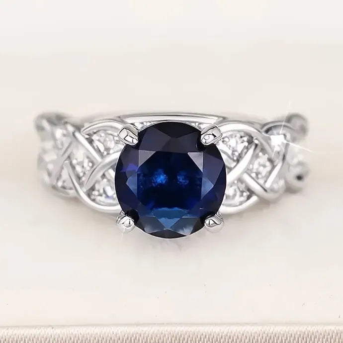 Elegant Silver Brass Women’s Blue CZ Geometric Ring Wedding Party Jewelry Gift