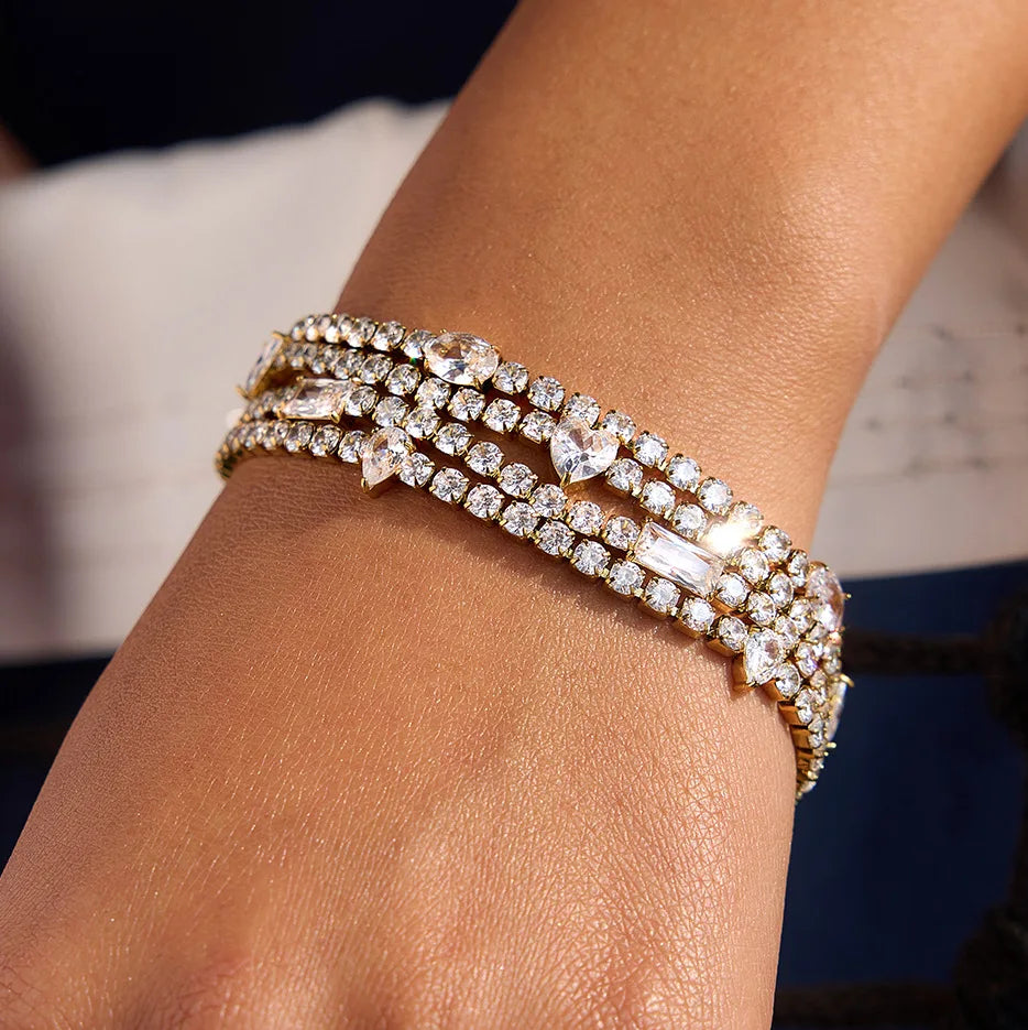 18K Gold Plated Stainless Steel Tennis Chain Bracelet CZ Zircon Fashion Jewelry Gift