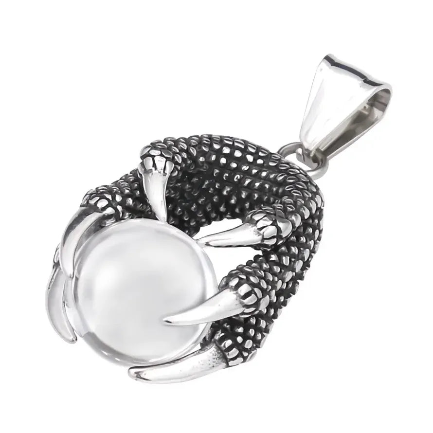 Viking Dragon Claw Necklace Red Bead Pendant Stainless Steel Men Gift