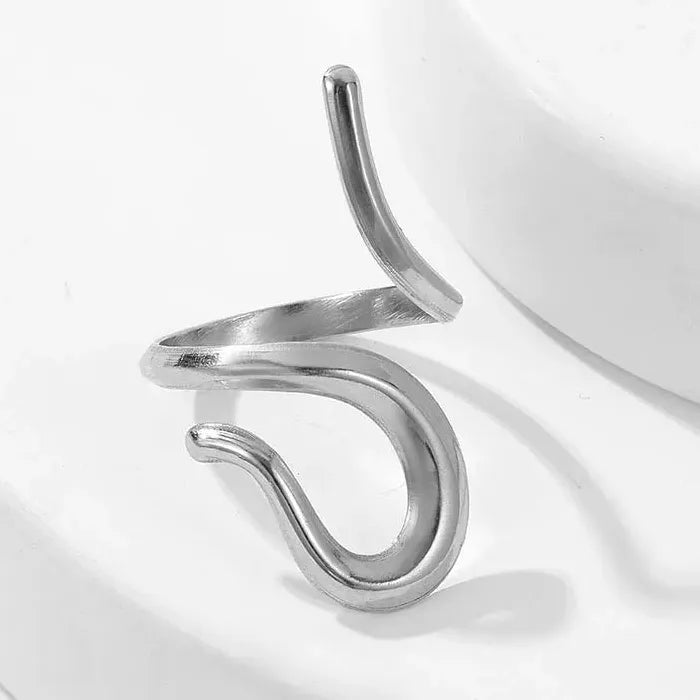 Adjustable Gold Color Stainless Steel Geometric Open Ring for Men Women Jewelry