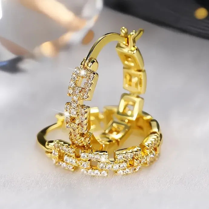Linked Geometric Hoop Earrings for Women Cubic Zirconia Copper Alloy Jewelry 2021