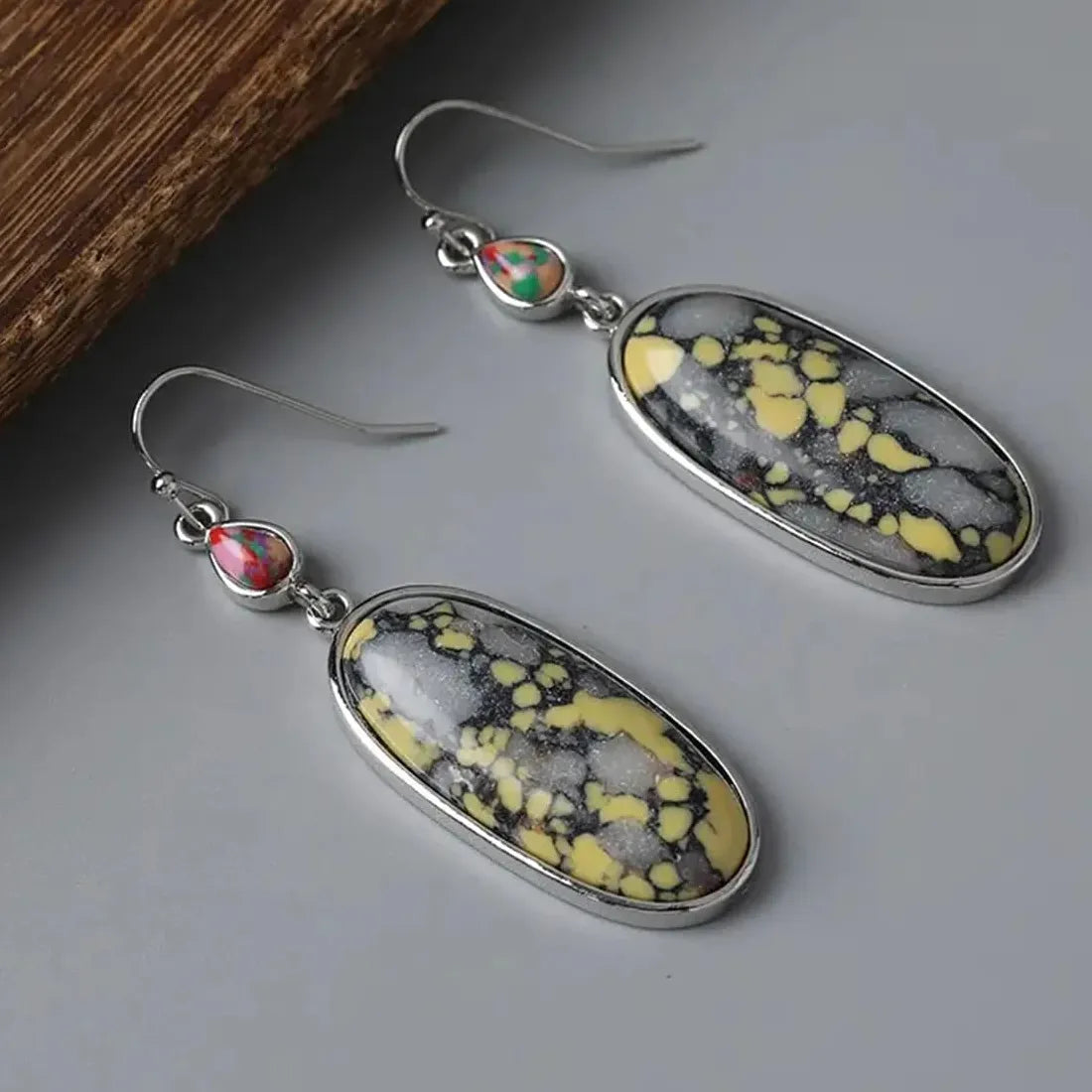 Vintage Geometric Synthetic Gemstone Long Pendant Earrings Bohemian Jewelry