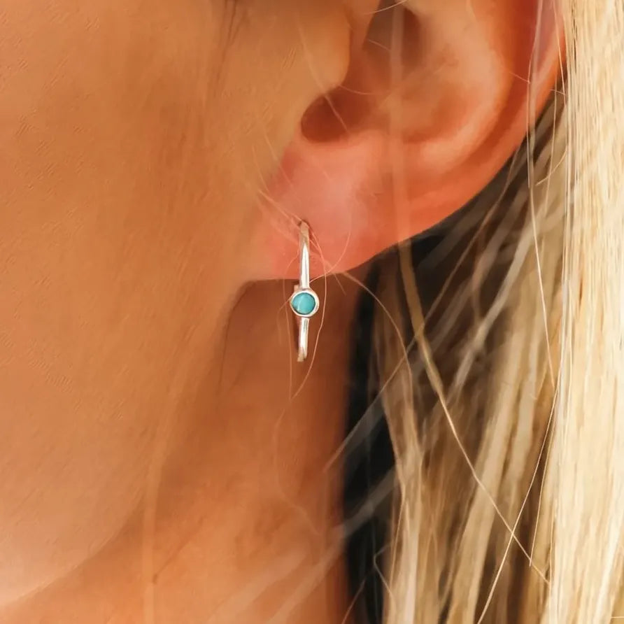 Vintage Blue Stone Geometric Silver Stud Earrings for Women Gift