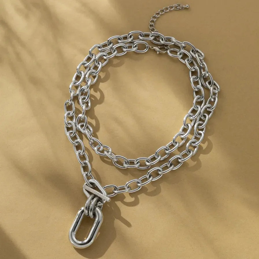 Gold Color Thick Chain Punk Necklace for Women Zinc Alloy Jewelry