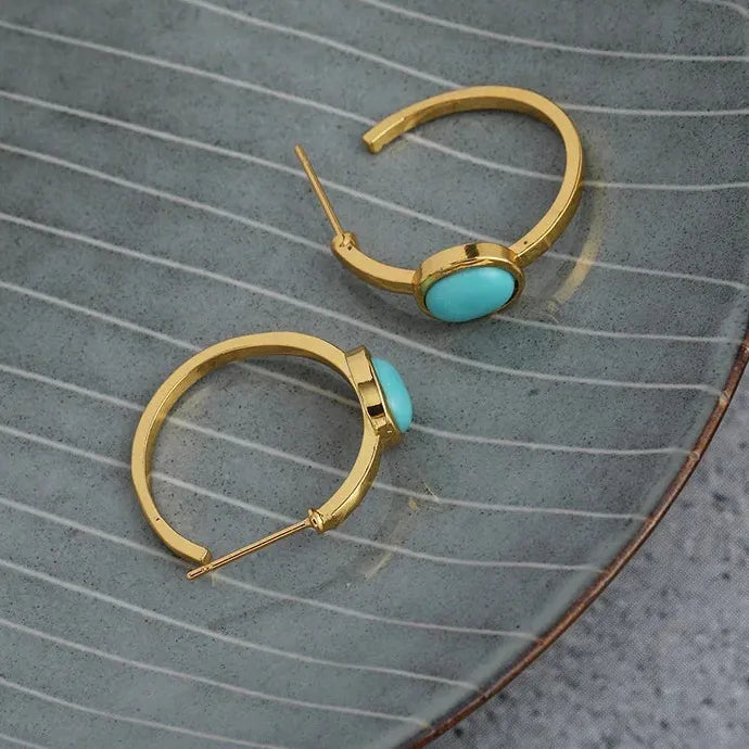 Vintage Oval Turquoise Hoop Earrings for Women Zinc Alloy Delicate Jewelry Gift