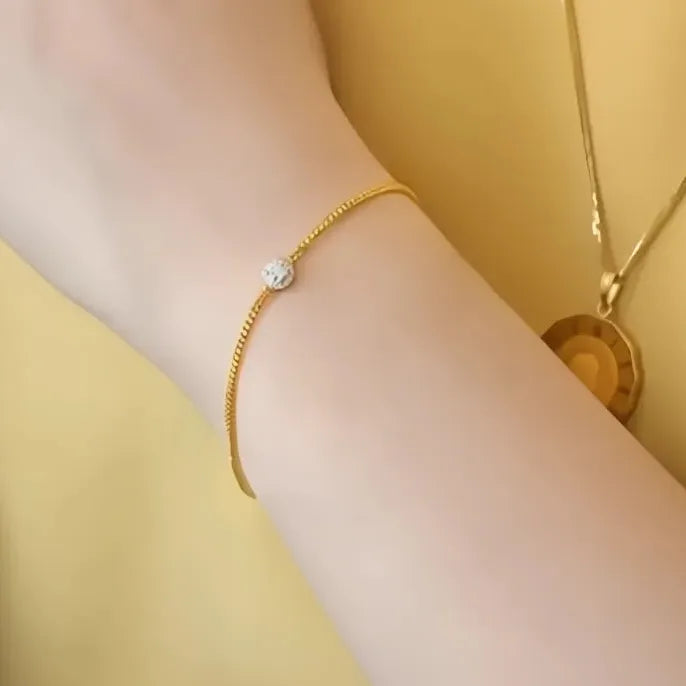 Adjustable Luxury Gold Figaro CZ Bracelet for Women Copper Alloy Jewelry