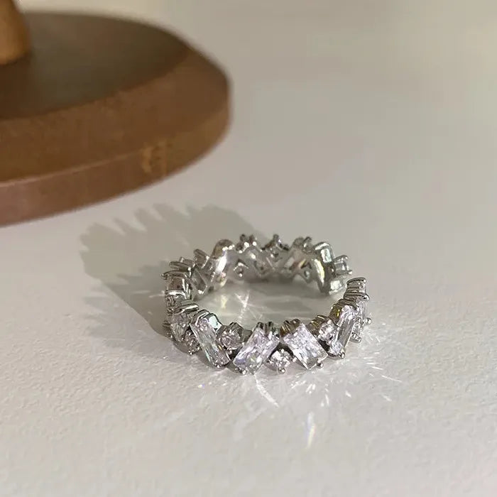2026 Korea Fashion Copper Zircon Geometric Open Ring for Women Jewelry