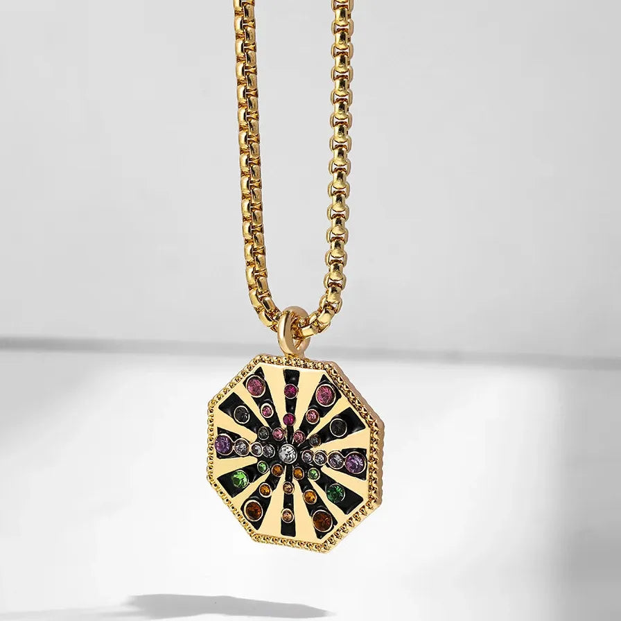 Boho Geometric CZ Zircon Heart Pendant Necklace for Women Gold Stainless Steel Jewelry