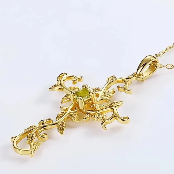 Elegant Gold Leaf Pendant Necklace with Green CZ for Women Party Jewelry