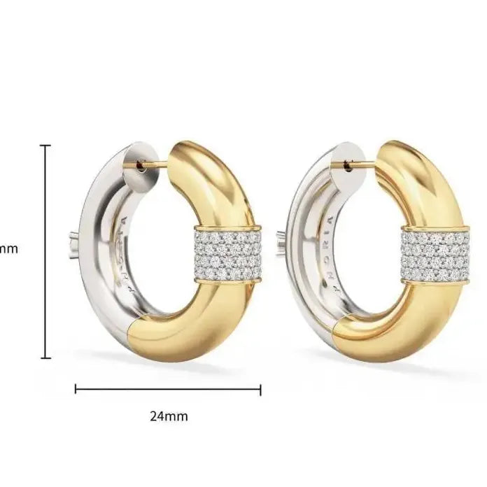 Gold Plated Double-Layer Chunky O-Shaped Hoop Earrings CZ Zircon Punk Jewelry