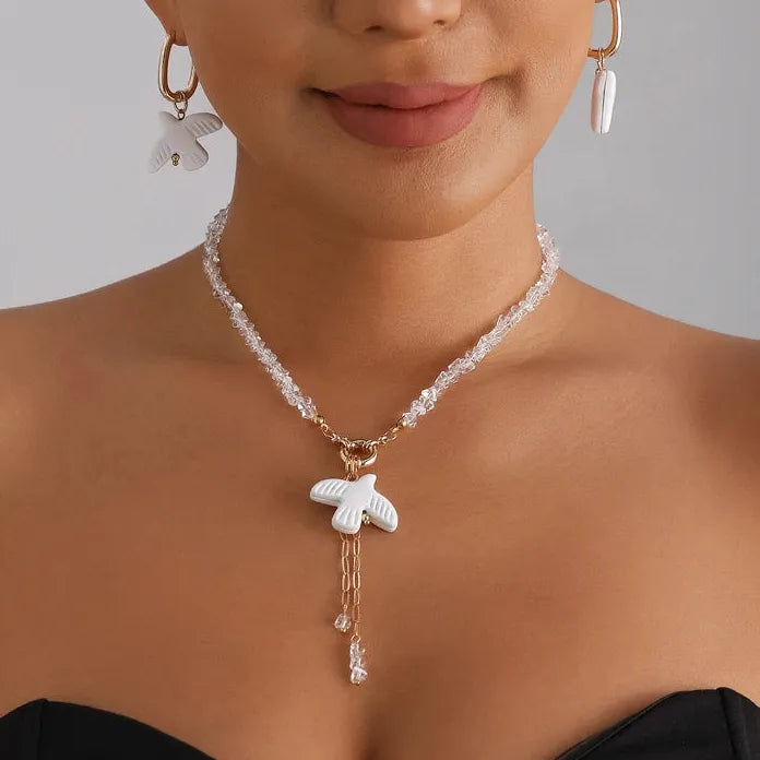 Peace Dove Resin Jewelry Set for Women Necklace Earrings Bracelet Crystal Pendant