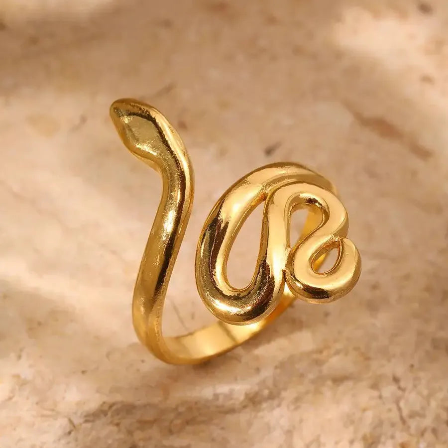 Adjustable Gold Stainless Steel Snake Rings Waterproof Punk Couple Jewelry