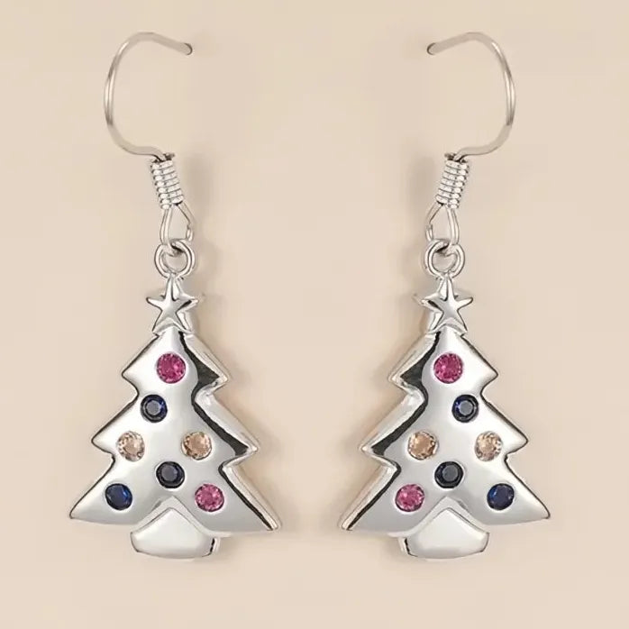 Colorful CZ Tree Shaped Geometric Drop Earrings Copper Alloy Jewelry