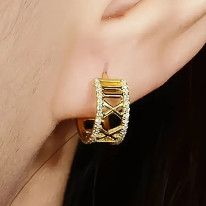 Trendy Women’s Hoop Earrings with Roman Numerals and Cubic Zirconia