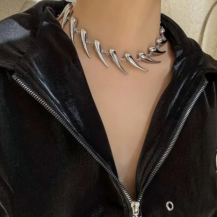 Punk Hip Hop Silver Rivet Chain Water Drop Thorn Choker Necklace Men Women
