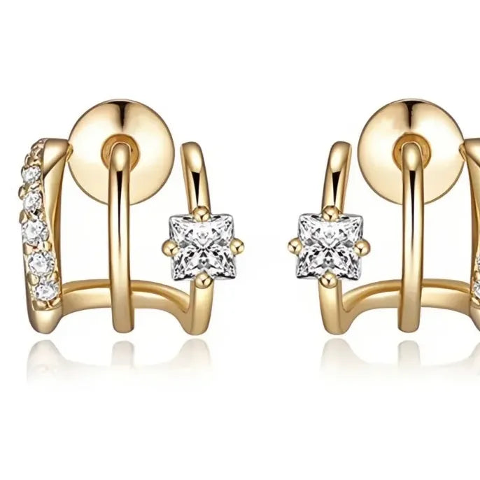 Geometric Cubic Zirconia Stud Earrings for Women in Copper Alloy