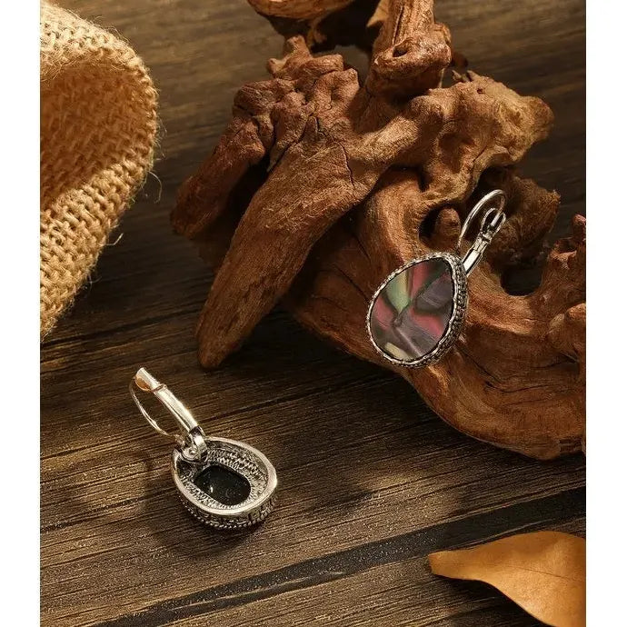 Retro Gold Inlaid Abalone Shell Earrings Natural Stone Drop Jewelry for Women