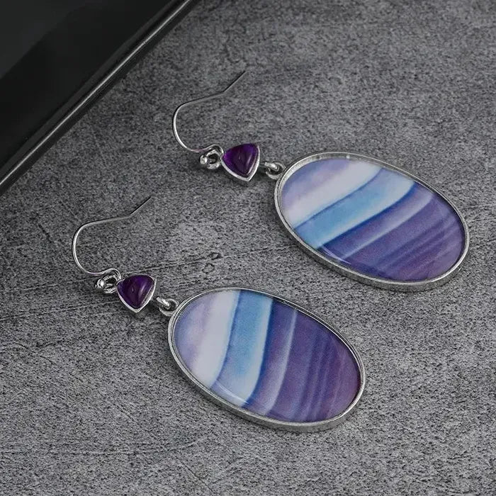 Boho Ethnic Oval Purple Synthetic Gem Zinc Alloy Dangle Earrings for Women