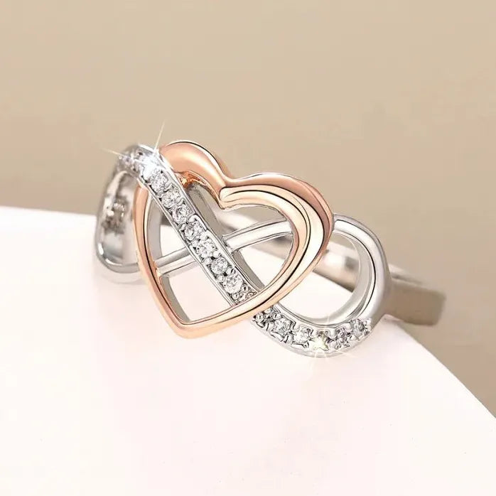 Heart Infinity Brass Ring with Cubic Zirconia for Women Wedding Jewelry