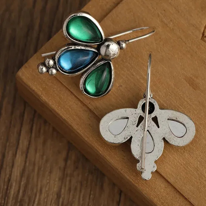 Silver Green Blue Stone Waterdrop Dangle Earrings for Women Wedding Jewelry