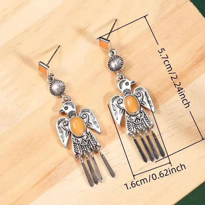Handmade Vintage Bohemian Orange Round Geometric Drop Earrings Zinc Alloy