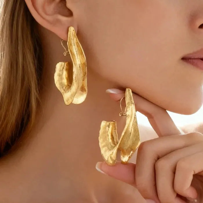 Retro Geometric Irregular Leaf Zinc Alloy Drop Earrings for Women Gift