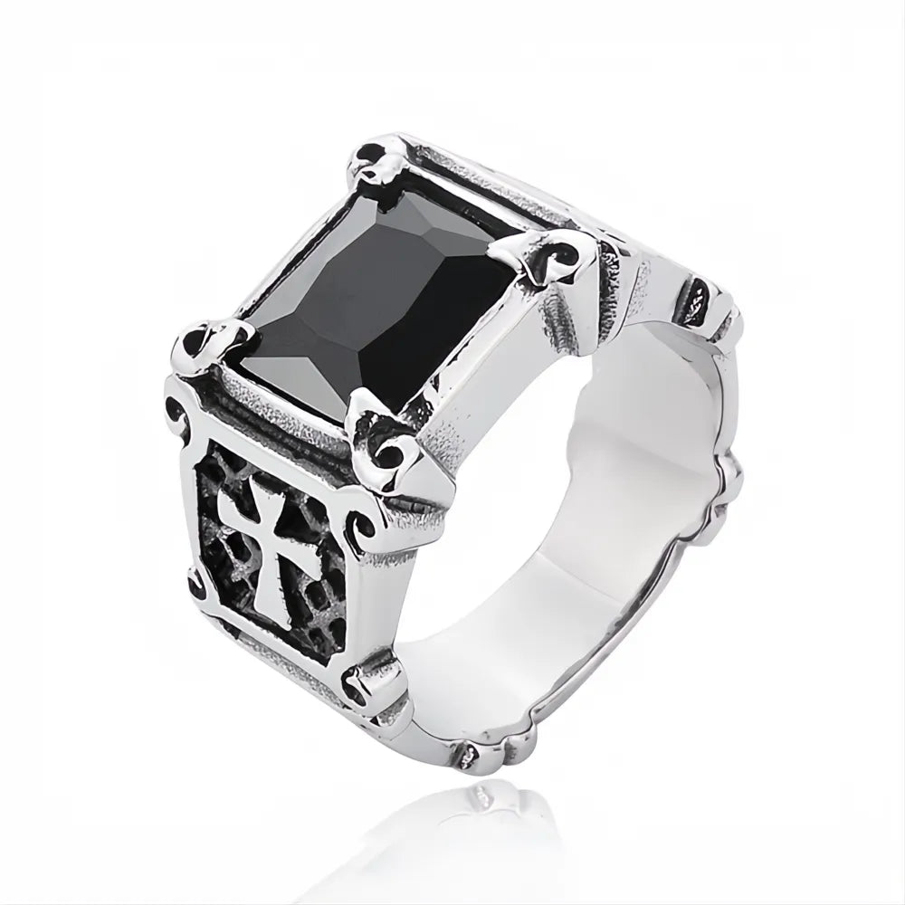 Vintage Stainless Steel Cross Rings Unisex Men Women Classic Red Black Stone Jewelry