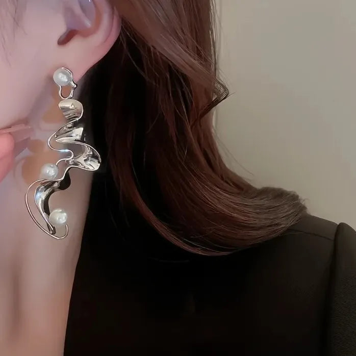 Geometric Dangle Earrings with Imitation Pearl for Women