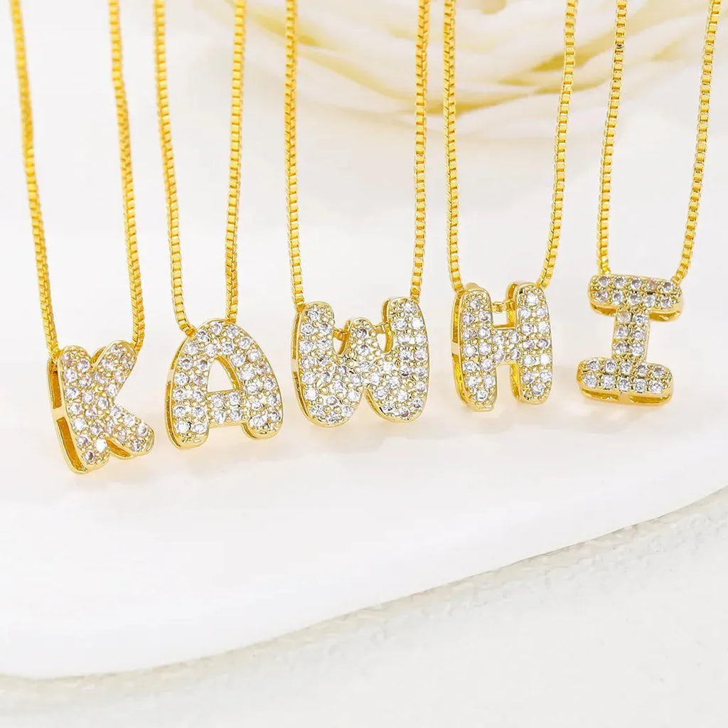 18K Gold Plated Zircon Initial Necklace Women Mini Alphabet Choker Gift