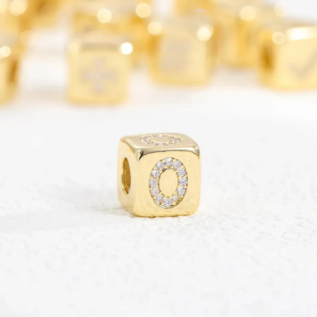 18K Gold Plated Stainless Steel Mini Cube Alphabet Necklace Zircon Choker