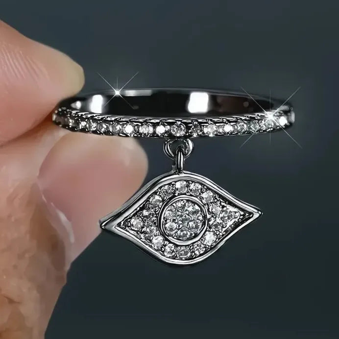 Geometric Evil Eye Cubic Zirconia Brass Ring Women’s Party Jewelry