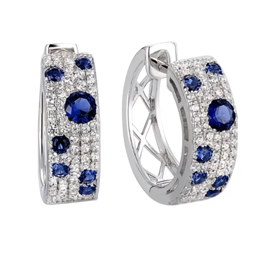 Blue and White Geometric Cubic Zirconia Hoop Earrings for Women