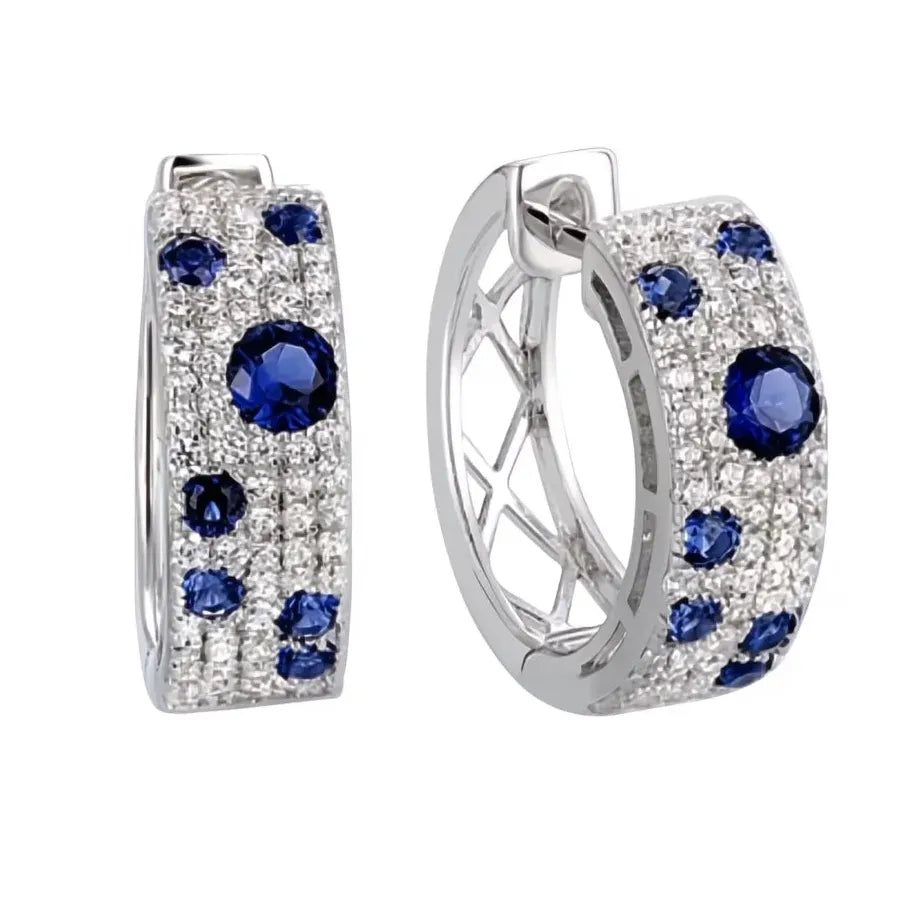 Blue White CZ Geometric Hoop Earrings for Women Fashion Jewelry