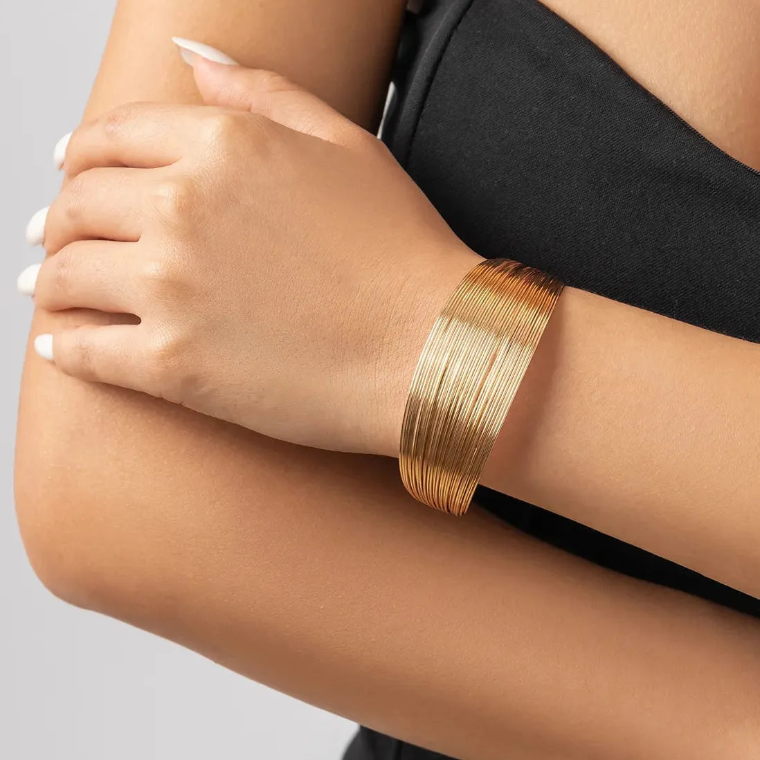 Gold Color Multi-Layer Open Cuff Bracelet Women Punk Goth Grunge Jewelry