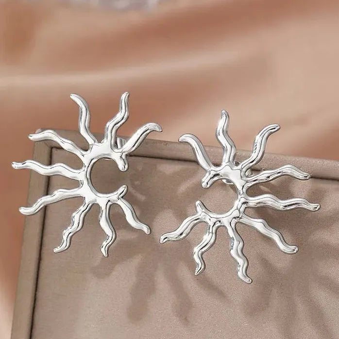 Exquisit Stainless Steel Sun Shape Stud Earrings for Women Rustproof Waterproof Jewelry